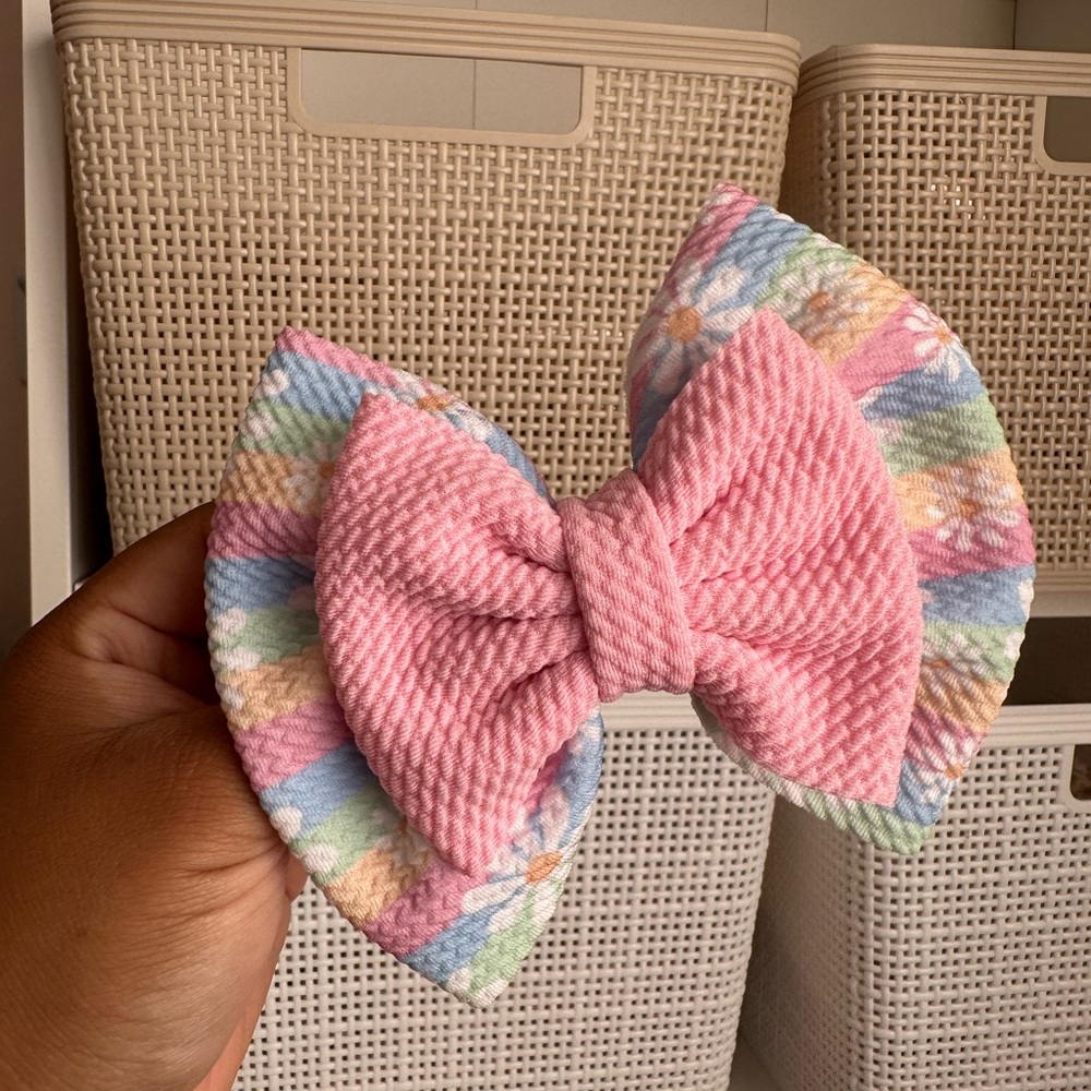 Pink & Pastel Floral Fabric Hair Bow